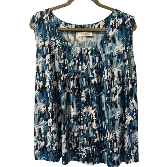 Jones Studio Womens Abstract Blue Sleeveless Top Sz 2X blouse - Picture 6 of 12